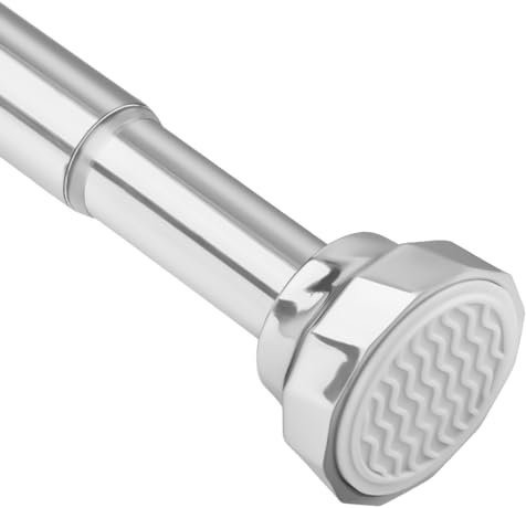 Silver Stainless Steel Shower Curtain Pole, Ø25mm Extendable Curtain Poles 76-195cm, Adjustable Telescopic Rods Extendable for Kitchen Cupboard Bathroom Window
