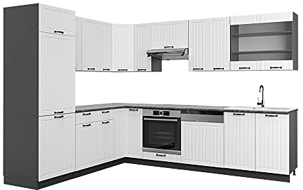 Vicco Eckküche Fame-Line, Weiß Landhaus/Anthrazit, 227 x 287 cm, AP Eiche