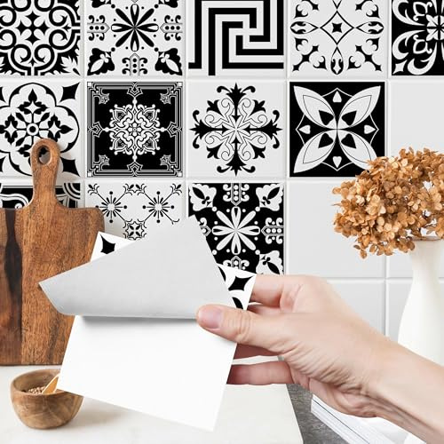 Muralo 24 Stück Fliesenaufkleber marokkanisches Mosaik - 10x10 cm | Klebefliesen, Selbstklebende Fliesen, Mosaikfliesen - ideal für Küche, Bad und Flur, Küchenrückwand, einfach anzubringen