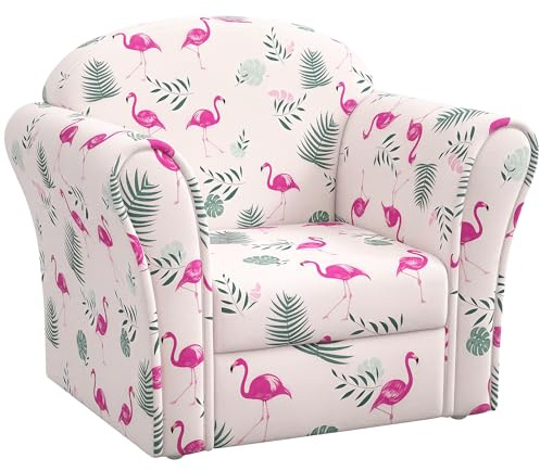 AIYAPLAY Kids Sofa Chair, Toddler Armchair with Flamingo Design, Wooden Frame, Upholstered Toddler Chair for Bedroom, Playroom, Kids Room - Pink