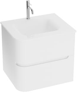 lavita Waschbeckenunterschrank Badezimmerschrank mit Waschbecken Atlanta Weiß Hängeschrank Badschrank Waschtischschrank Schrank 60cm Breit Badezimmermöbel PVC/Glass 60x50x55 cm Montierte Badmöbel Set