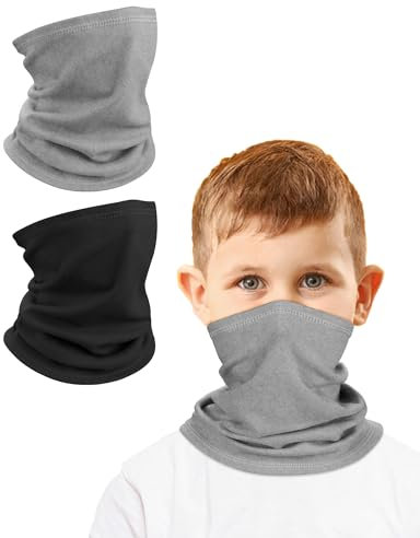 Kiiwah 2 Stück Loop Schal Kinder Dralon, Winter Schlauchschal Halswärmer Multifunktion Schal für Jungen und Mädchen, Winddicht Ski Maske Warmer für Outdoor (Schwarz, Grau)