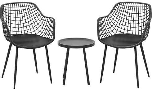 KOMFOTTEU 3-teiliges Bistroset, Balkonset Gartenstuhl mit Beistelltisch aus Allwetter-PP, Gartenmöbel Set Sitzgruppe mit schwerlast Metallbeine, Balkonmöbel Gartengarnitur Schwaz bis 130kg belastbar