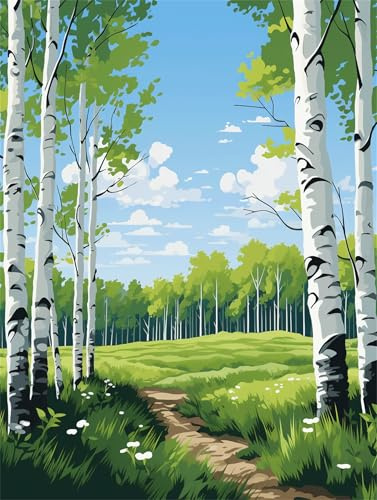 Malen Nach Zahlen Erwachsene Baum Malen Nach Zahlen Birke Paint by Numbers Anfänger kinder, DIY Handgemalt Ölgemälde Leinwand Kits mit Pinseln Acrylfarben Bastelset, Home Deko, Frauen Geschenk 40x50cm