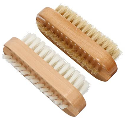 AUTSUPPL 2pcs Wooden Nail Tool Double-sided Bristle Nail Brush for Manicure and Pedicure Art Cleaning Pig Bristle Suitable for Home Use Random Color