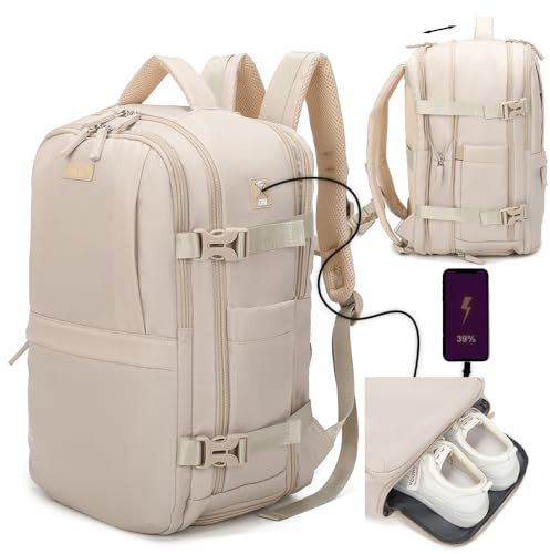 1990s Mochila de viaje cabina expandible para Ryanair 40x25x20-25cm,con bolsa de zapatillas,mochila casual impermeable extensible compatible con portátil 15- Taupe