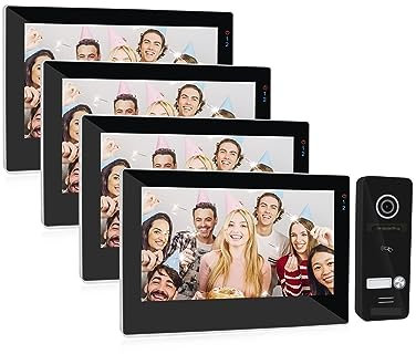 Trådlös videodörrklocka, TUYA Video Dörrtelefon Dörrklocka Intercom 7 tum 1080P pekskärmsskärm med kabelansluten kamera APP/Svep kortupplåsning Säkerhet(4M1D)