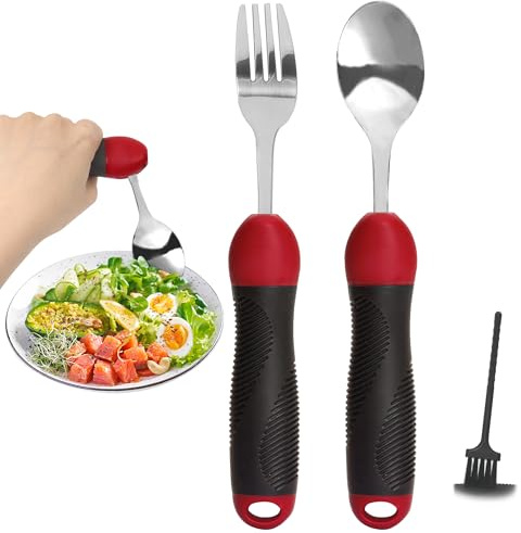 Utensilios adaptativos, suministros especiales, juego de cuchara y tenedor, agarre de mano débil y ayuda para discapacitados y Parkinson para la vida, artritis para temblores de manos, utensilios de