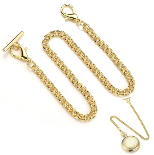MIRKUZI Cadenas para relojes de bolsillo Cadena de reloj de bolsillo de 1 pieza, cadena de reloj de bolsillo con barra en T, cadena de reloj de bolsillo de metal, cadena de reloj de bolsillo dorada