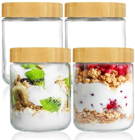 Barattoli per conserve da 500 ml, 4 vasetti Overnight Oats con tappo a vite, bicchieri Meal Prep, barattoli per marmellata, barattoli con coperchio per Overnight Oats insalata, yogurt, budding chutney