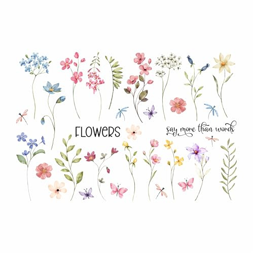 MissRompy Bügelbilder Wildblumen (35-1), 32 Motive, Blumenwiese, Blüten, Blume zum Aufbügeln, Aufbügler, Applikation, Bügelsticker, Motivbogen