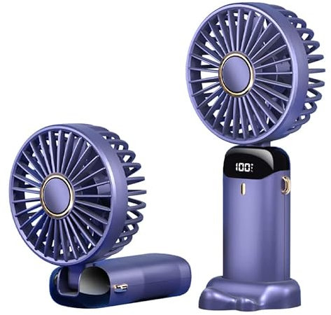 Rainberg Portable Handheld Fan with LED Display, 5-Speed Settings, 5000mAh Battery, 90-Degree Adjustable, Desk Fan, Hand Fan (Dark Blue)