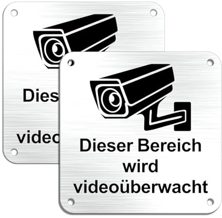 Goodvia Dieser Bereich Wird Videoüberwacht Aufkleber 10x10cm Aluminum, Dieses Grundstück Wird Videoüberwacht Schild x2
