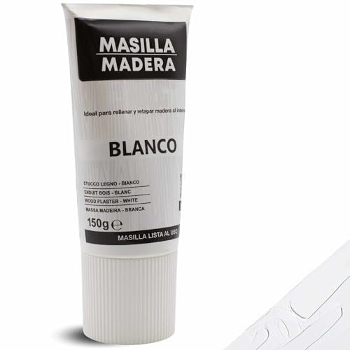 TECHZOCO Stucco in legno bianco, ideale per riempire e riparare legno all'interno, stucco pronto all'uso, riempitrice per fori, formato in tubo, colore bianco, contiene 150 grammi