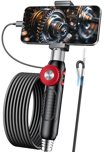 Tvåvägs endoskopkamera med ljus [360°rotation], 1920P HD, boroskop för iPhone IP67 vattentät bilmotor VVS HVAC-inspektion 6,2 mm industriell lins