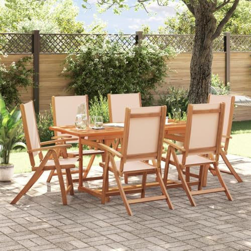 Festnight Gartenmöbel Set 6 Stühle mit Tisch Holz Verstellbar Klappbar Gartenmöbel Set 6 Personen Terrassenmöbel Außen Sitzgruppe Outdoor Gartentisch mit Stühlen Set Garten Essgruppe mit Hochlehner