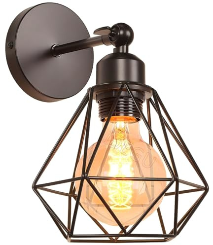 iDEGU Applique Murale Intérieure Industrielle Lampe de Plafond de Style Vintage Métal Abat-jour Luminaire Rétro Réglable Plafonnier E27 Lampe Murale pour Cuisine Salon (16 cm Noir Cage)