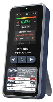 CHNADKS Detector de radón RM-66 para el hogar, monitor de radón portátil con pantalla TFT a color, alarma sonora y visual, fácil de usar, recargable tipo C, monitoreo a largo plazo en