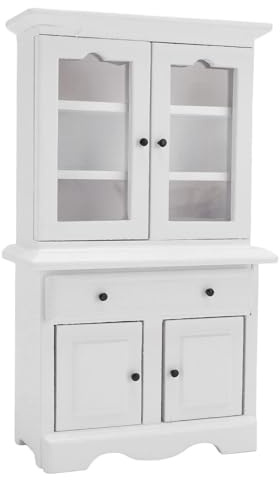 OVAQUIXI Gabinete de Madera para Casa de Muñecas, Solución de Almacenamiento Espaciosa para Vajilla en Miniatura, Libros Coleccionables, Madera de Abedul
