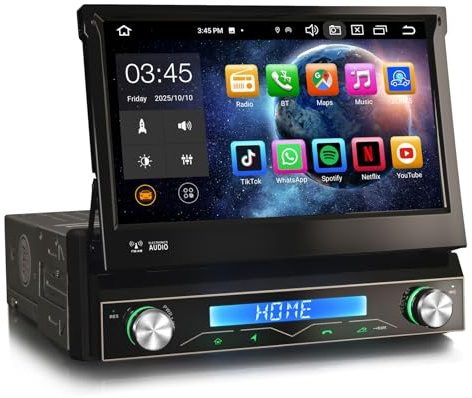 Erisin 7 Pulgadas 8-núcleo 4GB RAM+64GB ROM Universal Android 14 Radio Coche 1 DIN GPS Navegador Estéreo Soporta Bluetooth Pantalla táctil IPS CarPlay Inalámbrico Android Auto DSP WiFi 4G FM RDS USB