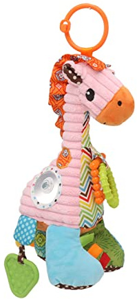 CFTGIW Infant Stroller Rattle Bell with Teether Mirror Cute Giraffe Plush Doll Baby Car Bell Toy for Hanging Stroller Teether Only Mirror Musical Can Giraffe Built Rattle Feet on