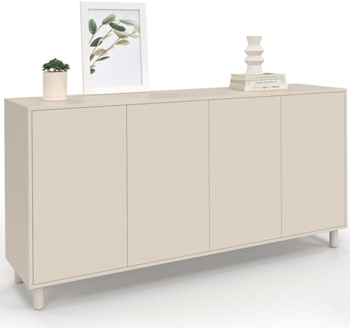 IDMarket - Aparador de 160 cm Bertille con 4 puertas de madera en color beige