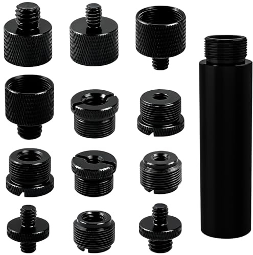 13Pcs Black Microphone Stand Adapter with Screws & Extension Tube, Mic Stand to 3/8 and 3/8 to, To 1/4 Male and 1/4, Microphone Accessories Supplies Complete Range