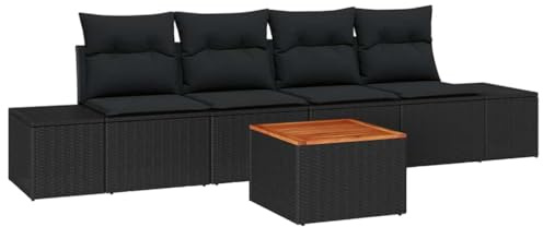Qnhdfrt Gartensofa Set 5-teilig aus Poly-Rattan in Schwarz, Modulares Lounge-Set für Terrasse und Balkon, inklusive bequemer Kissen, Gartenmöbel Sitzgruppe mit Tisch