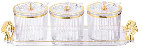CYDZSRA Barattolo per condimenti multiuso con coperchio e cucchiaio, piatto per frutta secca, contenitore decorativo per utensili da cucina, adatto per, Chiaro, 7.5x9 cm