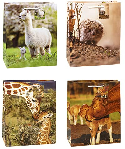 TSI Geschenktüten TIERKINDER, 12er Packung, Größe: Groß (HxBxT 32 x 26 x 13,5 cm), Art. Nr. 82312