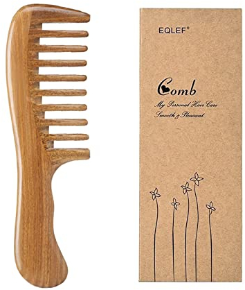 Green Sandalwood Wide-Tooth no Static Handmade Comb, Quality Wooden Curls Comb (Wide-Tooth Comb)