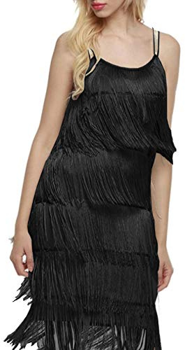 ECDAHICC Vestidos de mujer estilo Gatsby de los años 20 con flecos, minivestidos, Negro -, XL