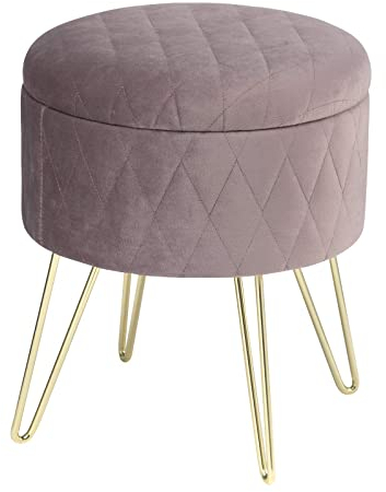 WOLTU Sitzhocker mit Stauraum Polsterhocker Samtstoff Golden Metallbeine, Kleiner Hocker Spielzeugkiste 31,5 x35cm, gepolsterte Fußhocker Abstellhocker, bis 150KG belastbar, Rosa