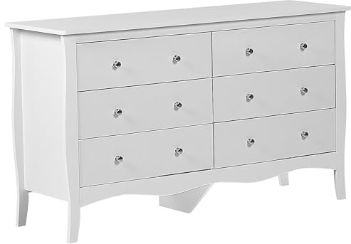 Beliani Commode Blanche avec 6 Tiroirs Spacieux Meuble de Rangement Pratique pour Chambre ou Salon au Style Vintage Traditionnel et Glamour