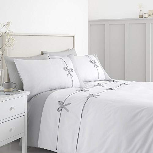 Catherine Lansfield Milo Bow Double Duvet Cover Set with Pillowcases White