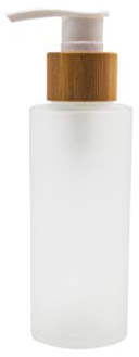 Bamboopack 100ml/3.4oz Frosted Glass Lotion Pump Bottle with Bamboo Screw | Empty Refillable Soap Dispenser, Smooth Press Pump, Leakproof Reusable, Easy Clean, for Toner Cream Liquid Cosmetic