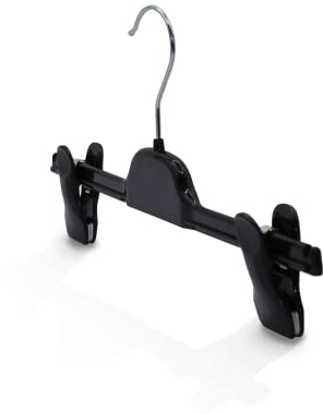 Kiroplast 15 Kleiderbügel für Hosen Platzsparend Kunststoff Clips Frauen Kleiderbügel Hosenbügel Rockbügel 36cm (Glänzend Schwarz - Silberner Haken)
