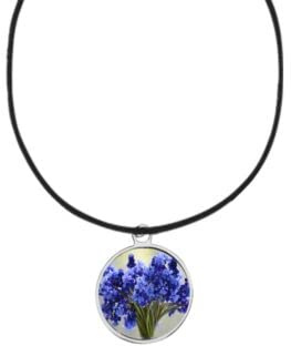 Grape Hyacinths ref1z1 DOME on a 18 Black Cord Necklace Jewellery Gift Handmade