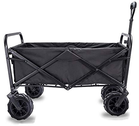 MOLVUS Folding Garden Trolley Cart Heavy Duty Wagon Multi-function Shopping Cart for Outdoor Camping Beach Supermarket With 4 Wheels, Load：90kg (Black)