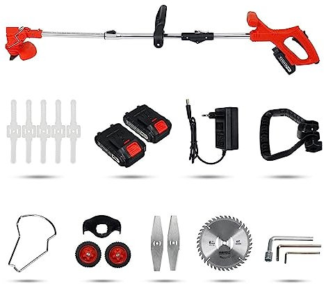 Tagliaerba elettrico pieghevole 21V 1800W Cordless Potabile Lawn Mower Garden Poting Poting Poting Strumenti di Taglio con 2PC Batteria & Ruote (colore : Rosso 2Batteria, Dimensioni: R)