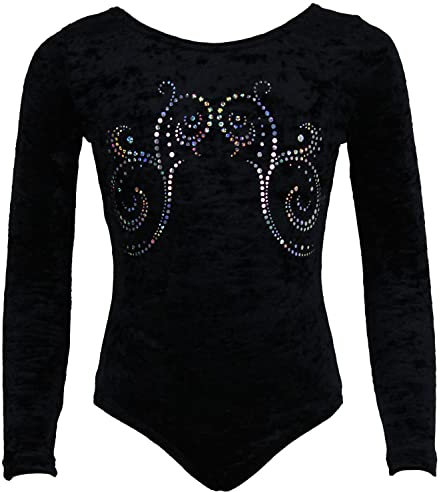 Langarm Gymnastikanzug Turnanzug Samt mit Glitzer Effekt, Größe:36, Farbe: CRASH Samt Schwarz - KOREA