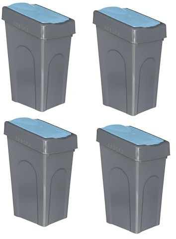 Optimal Products 50L Plastic Recycling Bin Rubbish Dustbin Kitchen Garden Recycle Waste Bin With Lid (Blue, 4)