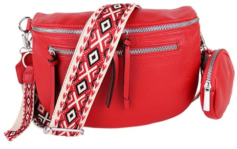 MIRROSI® Bauchtasche Damen, Veganleder 30x20x9cm, Umhängetasche, Brusttasche, Crossbody bag, Kunstleder leder, verstellbare Schulterriemen Bohemian Style (Rot)