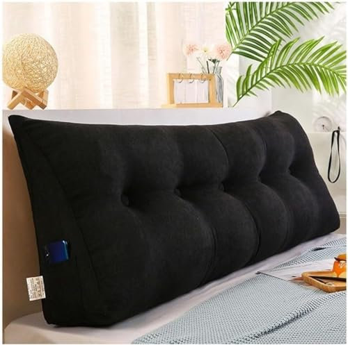 LANAZU Nachttisch-Rückenkissen, Keilpositionierungsunterstützung, Lesekissen, abnehmbare, maschinenwaschbare Bettkopfstütze, geeignet für Betten, Sofas (Black Brown 200cm)