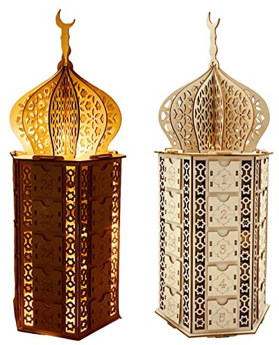 Adventskalender aus mit Schubladen, Ramazan Countdown-Kalender in Moscheenform, Islamische dekorative Adventskalender, 3D Adventskalender für die Dekoration