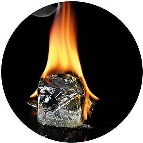 Wallario Glasbild rund Brennender Eiswürfel - Rund, 50 cm Durchmesser Wandbild Glas in Premium-Qualität: Brillante Farben, freischwebende Optik