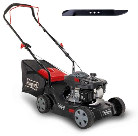 Scheppach Benzin Rasenmäher MP132-40 mit 40cm Schnittbreite | Leistung 3,3PS / 2,4kW | 3-fache Schnitthöhenverstellung | 35 Liter Fangkorb | geeignet bis 600 m² | große Laufräder | inkl. Ersatzmesser