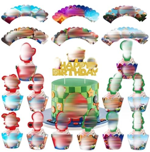 25 Stück Super Happy Birthday Kuchen Deko Muffinförchen Papier Geburtstagsdeko Geschenke Schulkind Cake Topper für Mädchen Jungen Kinder