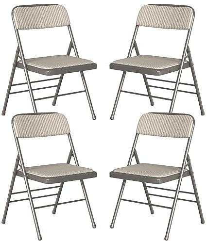 4er Set Klappstuhl Gepolstert aus Stoff für Gäste und Veranstaltungen | Beige-Grau Gestreifter Klappstühle Mit rutschfesten Gummifüßen, für Gäst Partys camping Büros Esszimmer Gärten balkon Küche