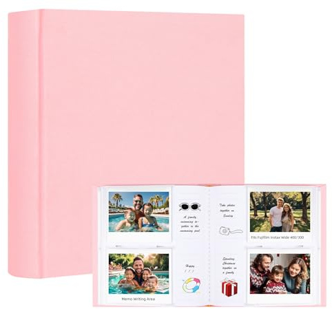 Ruibytree Album Fotografico 120 Tasche per Instax Wide 400/300, Rosa | Spazio per Scrivere, Copertina Rigida in Lino, Pagine Senza Acidi, Foto Wide 8,6 × 10,8 cm, Caricamento Laterale